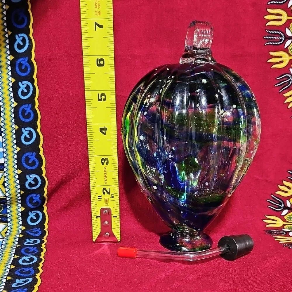 Colorful Handblown Glass Hummingbird Feeder,  Glow in the Dark